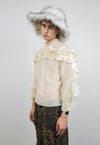 Transparent ruffle top cream wide sleeve see-through jumper