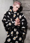 Daisy print fleece jacket handmade sunflower bomber black