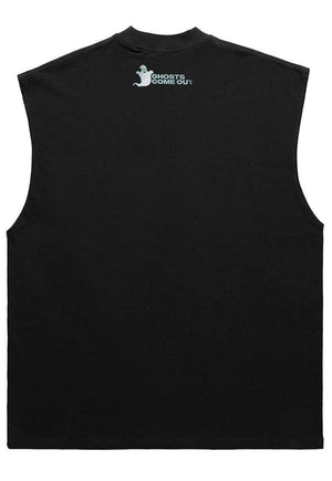 Ghost print tank top surfer vest retro sleeveless t-shirt