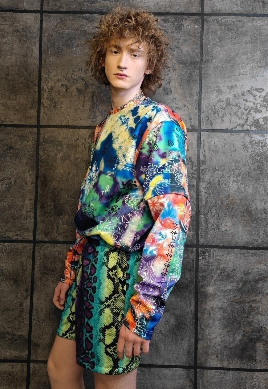 Tie-dye snake shorts handmade python overalls acid purple