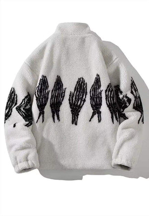 Bones fleece jacket faux fur skeleton bomber jacket in white