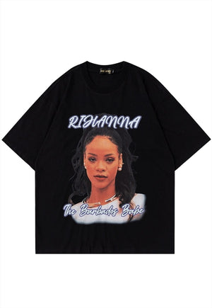 Rihanna t-shirt singer print tee vintage wash top in white