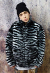 Zebra fleece jacket faux fur stripe fluffy bomber in black