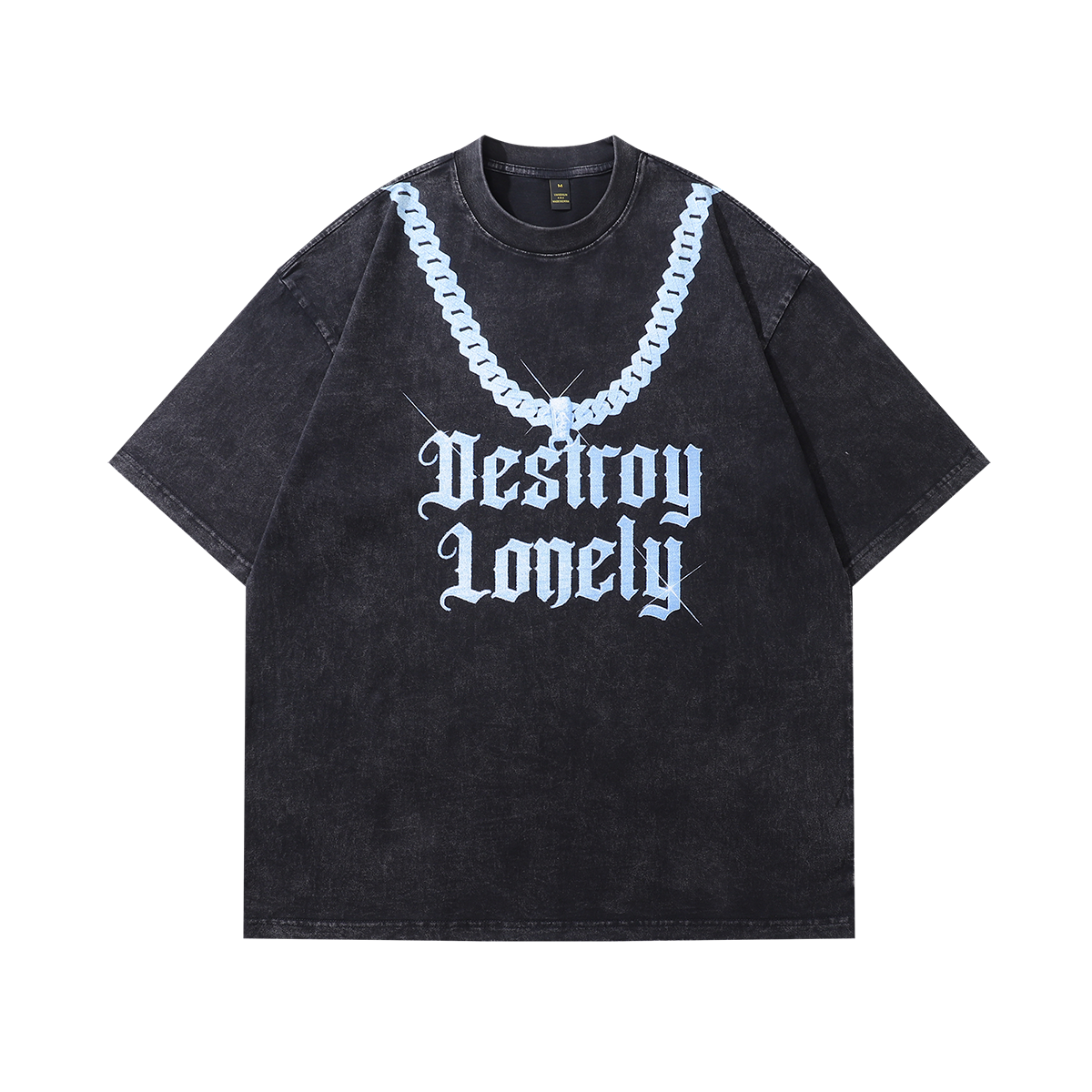 Chain print t-shirt gangster tee Y2k rapper top in vintage grey