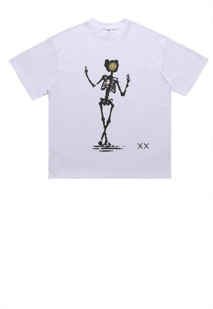 Skeleton print t-shirt psychedelic tee grunge emoji top