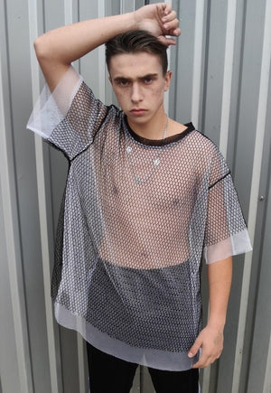 Transparent mesh top see-through grunge t-shirt white