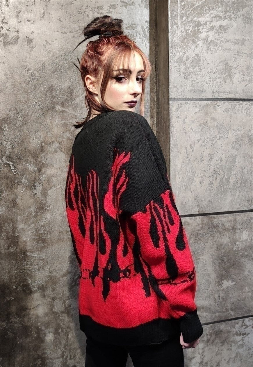 Flame sweater in red punk fire knitwear jumper in red black