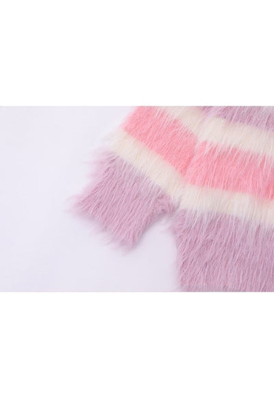 Striped sweater fluffy knitted jumper soft fleece in pink