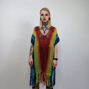 Rainbow mesh top Gay pride sweater rave poncho transparent jumper LGBT see-through blouse carnival sweatshirt crochet t-shirt in multi