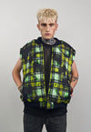 Tie-dye check varsity jacket purple tartan reversible bomber