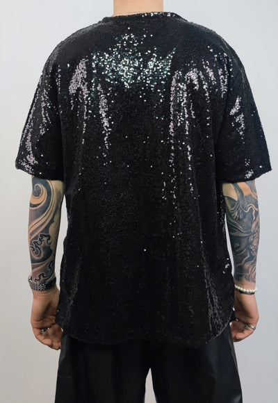 Black sequin t-shirt glitter top sparkle geometric jumper