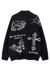 Cross print fluffy sweater gothic fleece punk jumper white