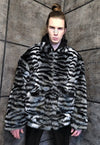 Zebra fleece jacket faux fur stripe fluffy bomber in black