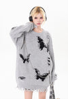 Ripped gothic sweater shredded butterfly pattern jumper grey