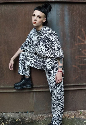 Zebra pattern beam joggers handmade zigzag stripe overalls