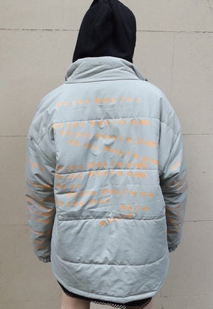 Letter print bomber graffiti bomber jacket in grey