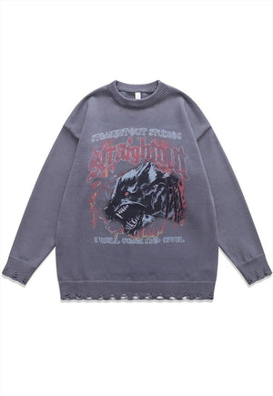 Werewolf sweater Gothic knit distressed horror jumper beige