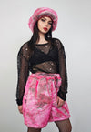 Pink faux fur shorts luxury going out fuzzy cropped pants