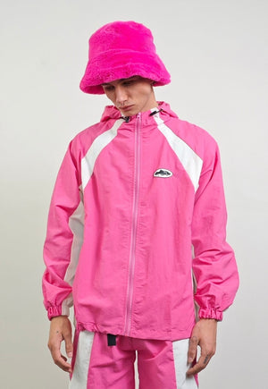 Pink track jacket hooded sports jumper colour block pullover