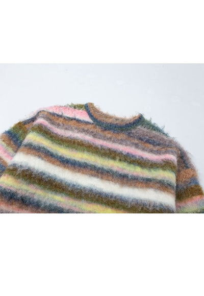 Fluffy striped sweater rainbow knit multi colour soft jumper