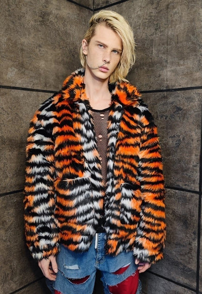 Tiger fleece jacket fauxfur zebra coat tie-dye bomber orange