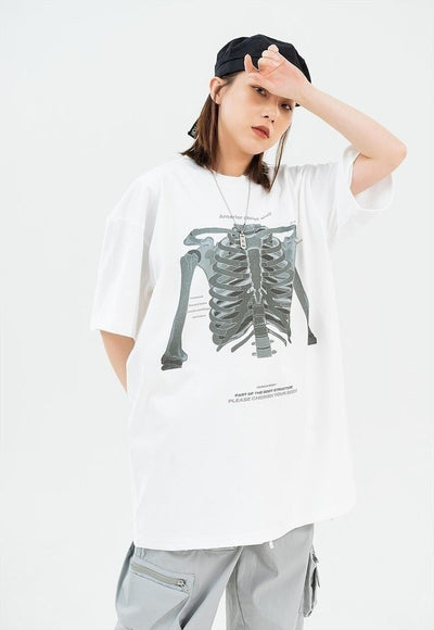 Skeleton bones print t-shirt anatomy tee Gothic top in black