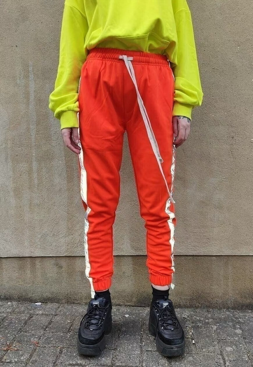 Slim fit reflective stripe joggers long lace pants in orange