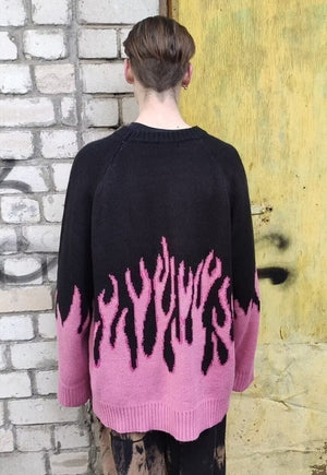 Flame knitwear sweater Korean top fire burning jumper pink