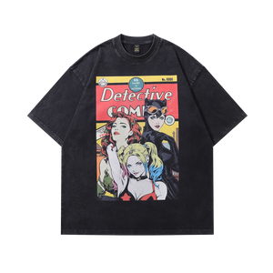 Retro comics t-shirt girl power tee old poster top in vintage grey