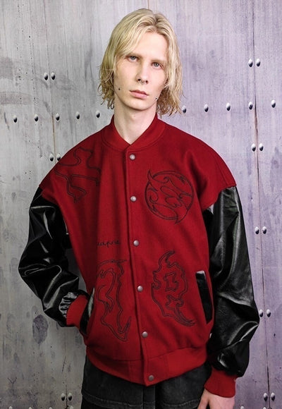 Grunge varsity jacket Gothic patch baseball bomber in red