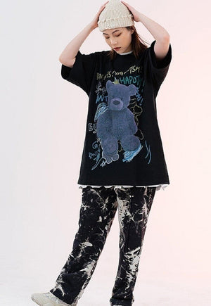 Teddy print t-shirt grunge bear tee skater slogan top white