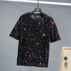 Black sequin t-shirt glitter top sparkle jumper party pullover glam rock jumper fancy dress embellished going out tee in luminous dark