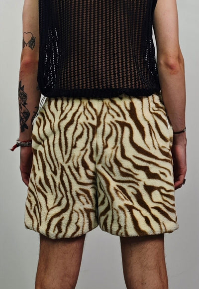 Zebra shorts brown cropped fleece animal print skater pants