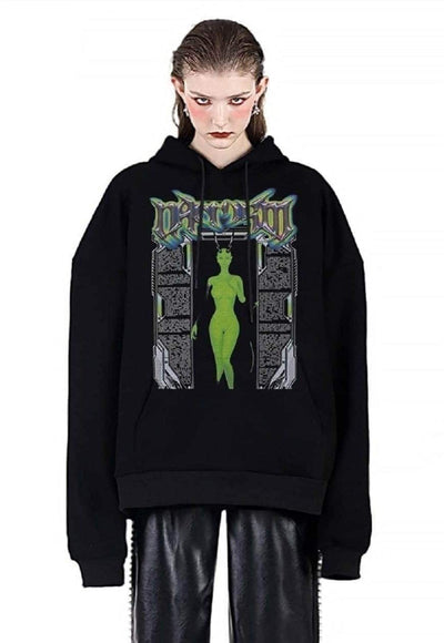 Punk hoodie mohawk print pullover Gothic grunge top in black