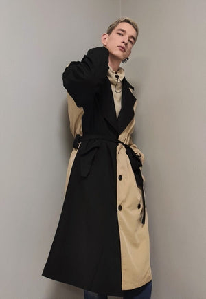 Contrast color stitched trench coat asymmetric mac in cream