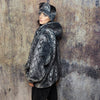 Luxury snake jacket faux fur python print bomber handmade detachable fluffy fleece puffer premium grunge hooded coat in grey black