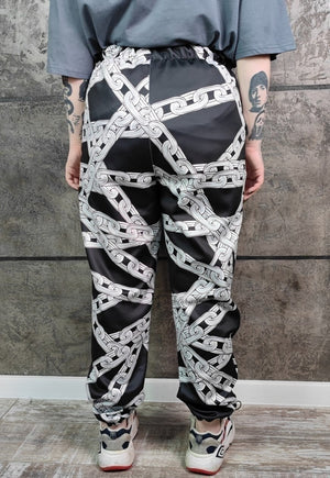 Chain print joggers handmade barbered wire overalls in black