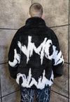 Graffiti fleece jacket faux fur stripe fluffy bomber black