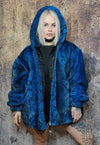 Faux fur snake jacket detachable Python fleece bomber blue