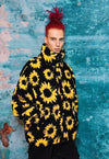 Sunflower fleece hooded jacket handmade floral fluffy coat