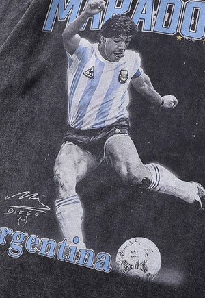 Maradona t-shirt football tee retro sports top in acid grey