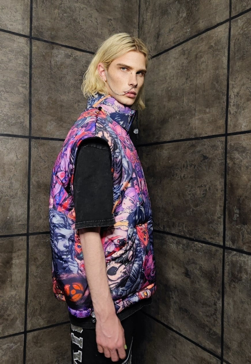 Anime bomber jacket handmade detachable japanese style puffer purple