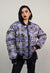 Spider print varsity jacket purple checked reversible bomber