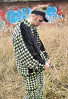 Hound tooth fleece bomber reversible handmade chess jacket