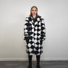 Diamond pattern fur coat checked long trench rhombus gothic overcoat SKA print bomber festival jacket customizable going out peacoat black