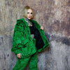 Faux fur luxury jacket handmade premium check fleece jacket fluffy hooded high fashion stripe coat in green back