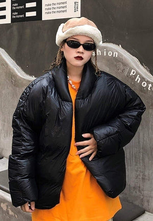 Cropped bomber jacket shorter solid unusual puffer in black