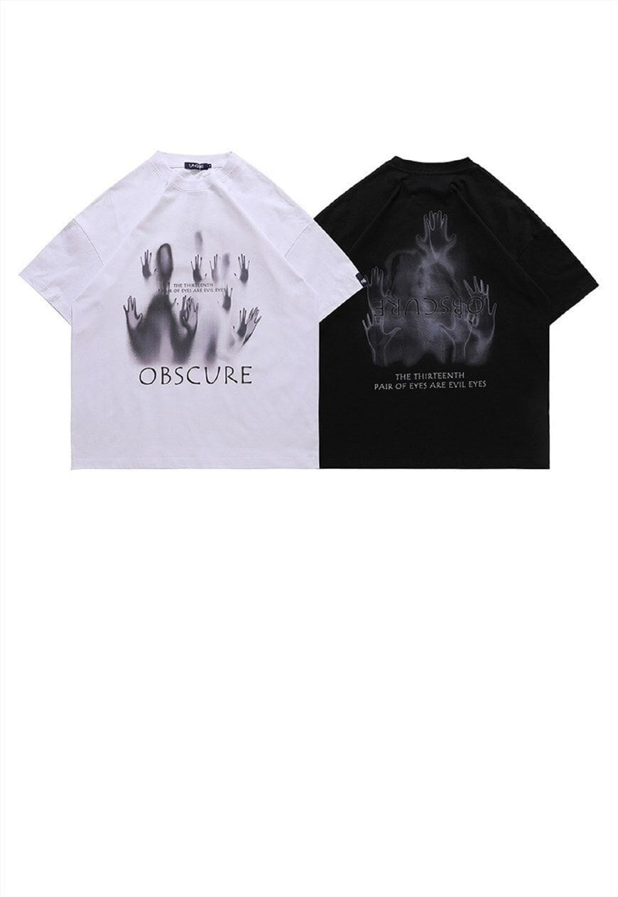 Shadow print t-shirt Gothic tee punk ghosts top in black