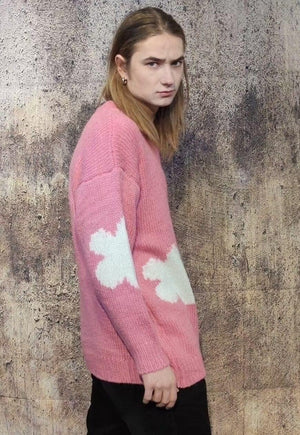 Daisy knitwear sweater floral knitted jumper in pastel pink