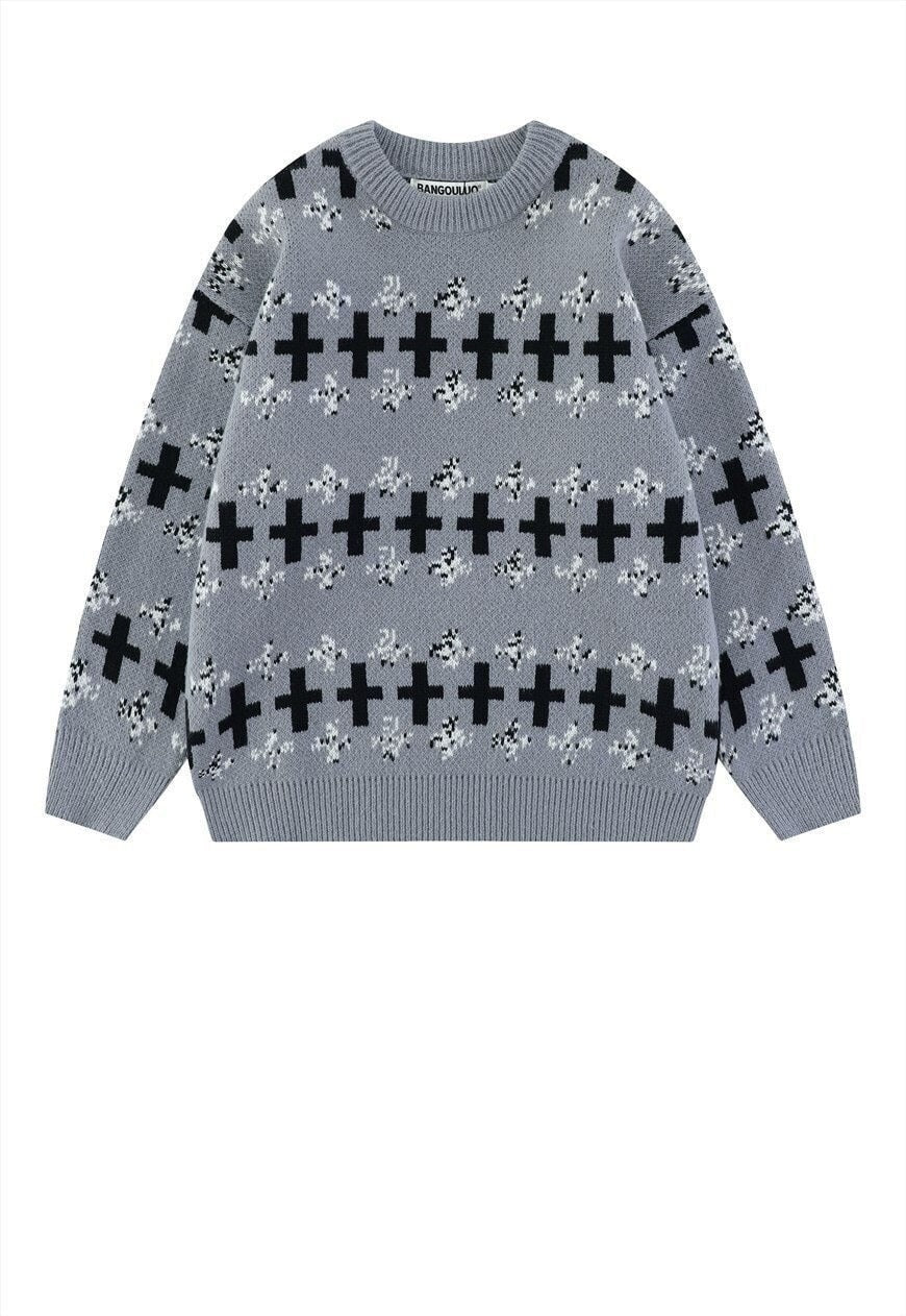 Cross sweater knitted Gothic jumper grunge top in black